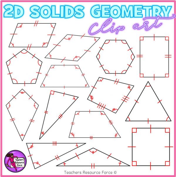 2D Solid Shapes With Congruence Lines Math Clip Art