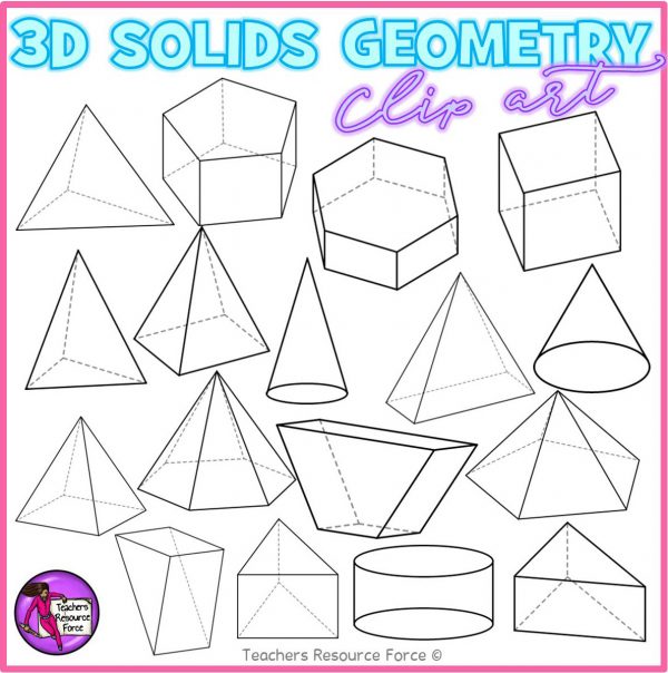 3D Solid Shapes With Congruence Lines Math Clip Art