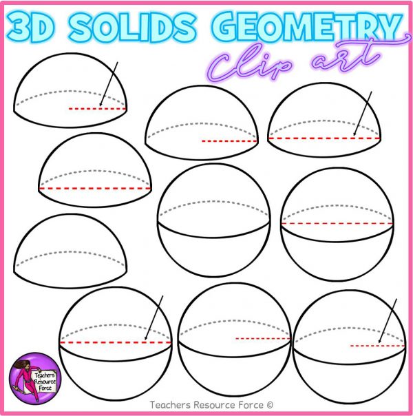 3D Solid Shapes With Congruence Lines Math Clip Art