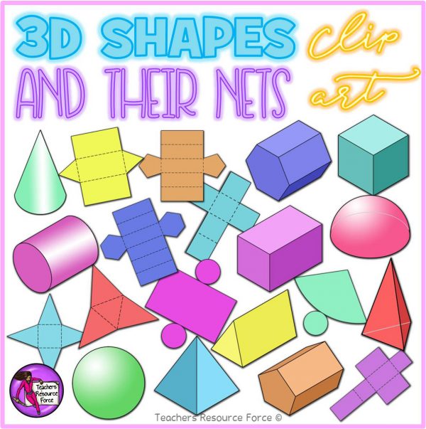 3D Shapes and Their Nets Clip Art