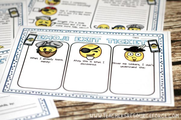 Pirate Emoji Themed Editable Exit Tickets
