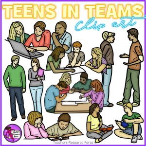 Teenagers Sitting in Groups and Pairs Realistic Clip Art
