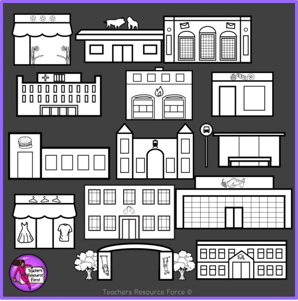 Front view clip art of buildings