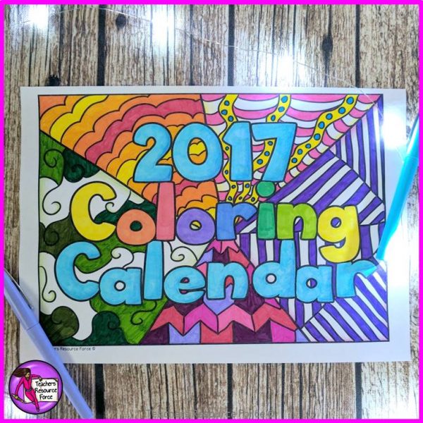 Dateless Colouring Calendar with Spaces for Goals and Gratitude