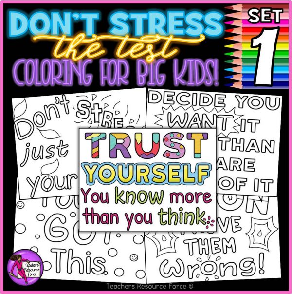 Don't stress the test colouring pages