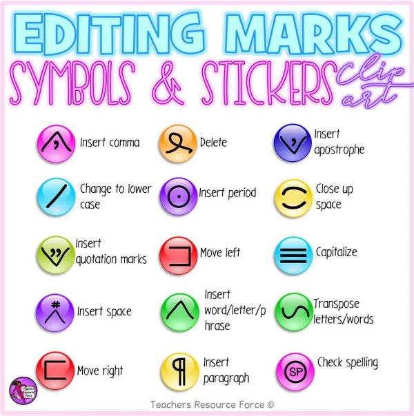 Edit Marks Stickers for Grading Writing Clip Art