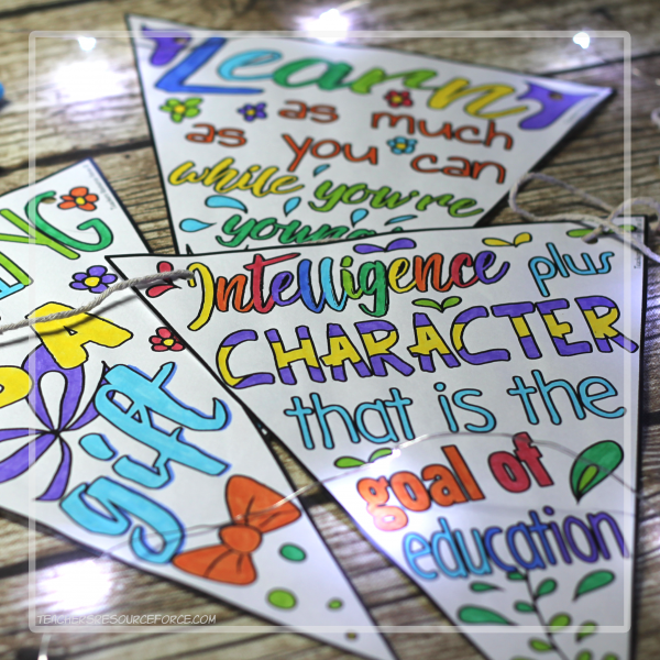 Inspirational Growth Mindset Quote Colouring Pennants