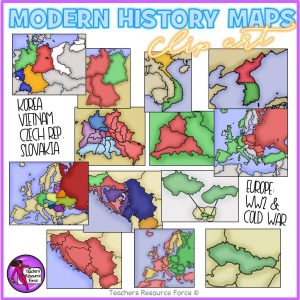 World War 2 and the Cold War Maps Realistic Clip Art
