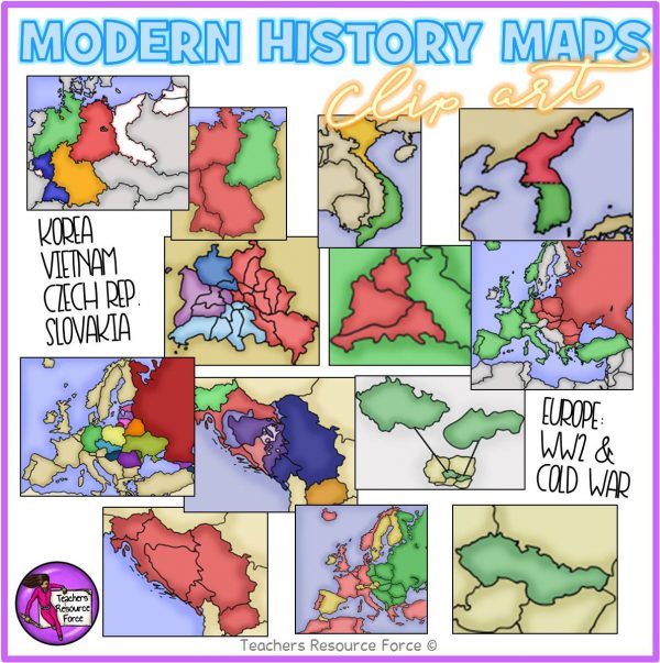 World War 2 and the Cold War Maps Realistic Clip Art