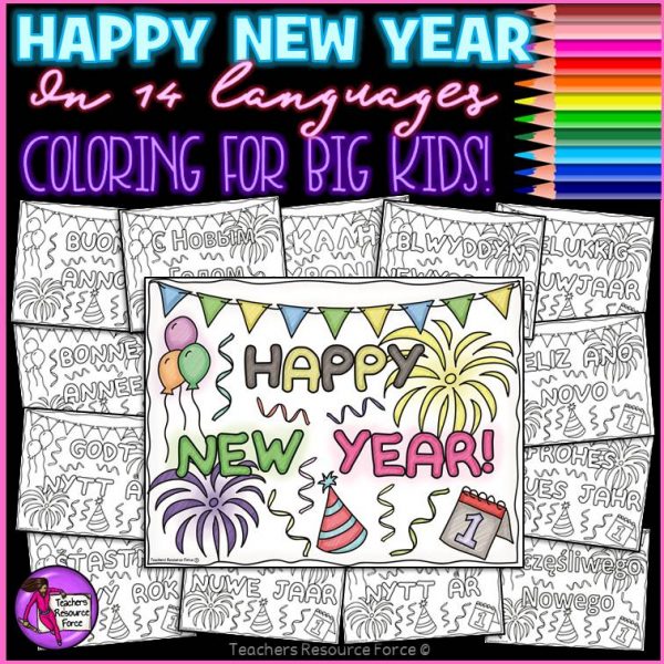 New Years Around the World Colouring Pages for Big Kids