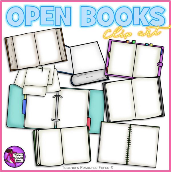 Different Types of Open Books and Folders Clip Art