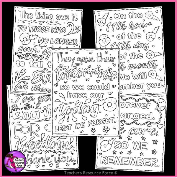 Remembrance / Memorial Day Quote Colouring Pages for Big Kids