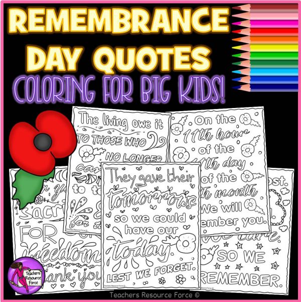 Remembrance / Memorial Day Quote Colouring Pages for Big Kids