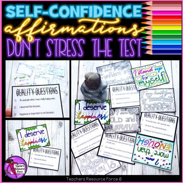 Self-Confidence Quote Colouring Affirmation Cards: Don’t Stress The Test