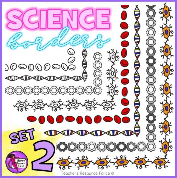 Science Borders Clip Art: Blood Cells, DNA, Gears, Nerve Cells