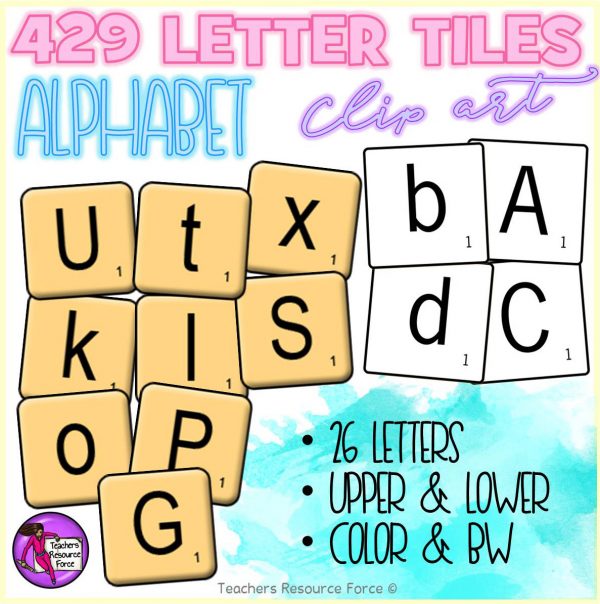 Letter Tiles Clip Art: Alphabet, Phonogram & Punctuation