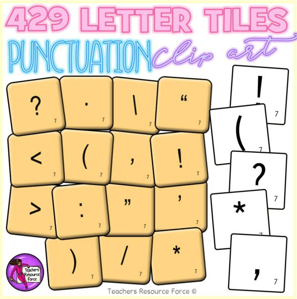 Letter Tiles Clip Art: Alphabet, Phonogram & Punctuation