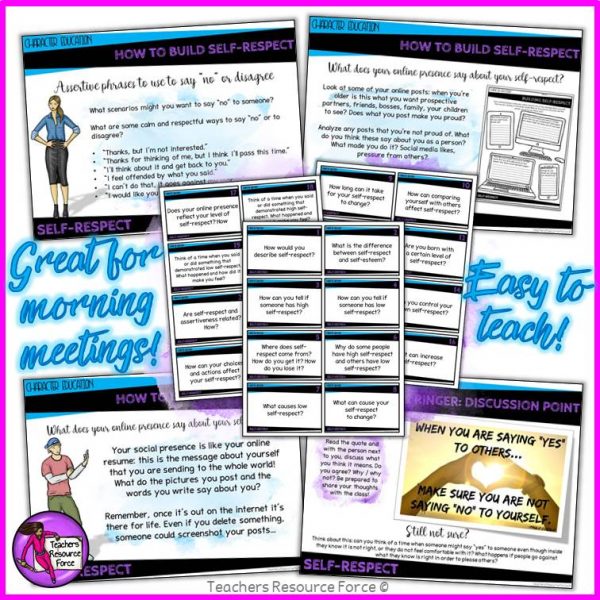 Self-Respect Character Education: PowerPoint, Activities, Discussion Cards
