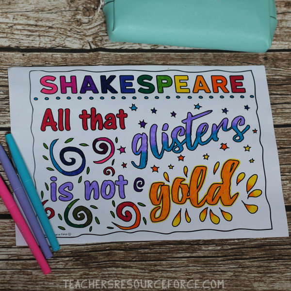 Inspirational Quotes Colouring Pages: Shakespeare Themed