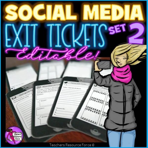 Social Media Editable Exit Tickets in a Cell Phone Style