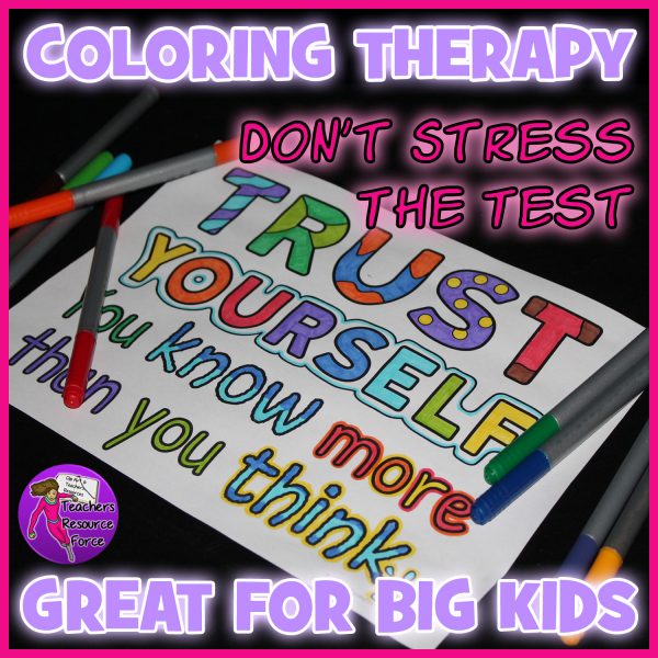 Don't stress the test colouring pages