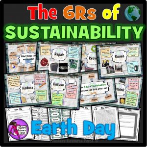 6Rs of Sustainability for Earth Day: PowerPoint, Printables. Task Cards