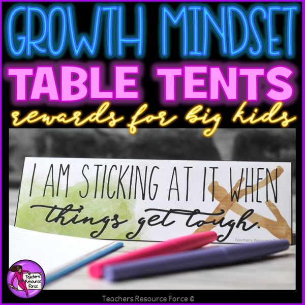 Growth Mindset Motivational and Rewarding Table Tents