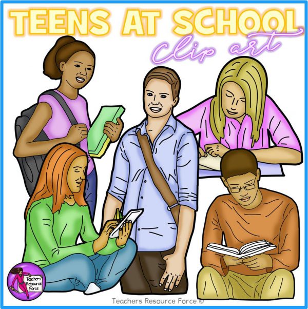 Teenagers at School Realistic Clip Art