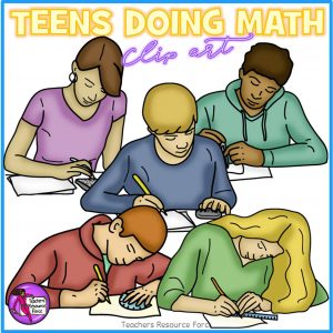 Teenagers Doing Math Realistic Clip Art