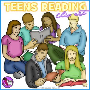 Teenagers Reading Realistic Clip Art