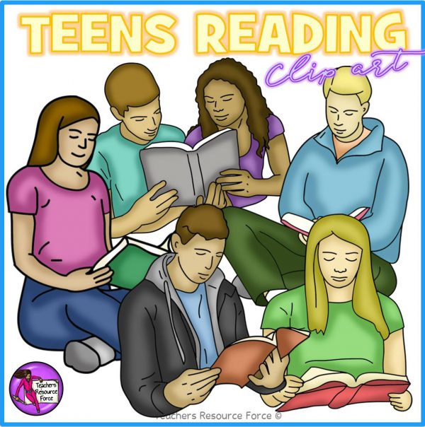 Teenagers Reading Realistic Clip Art