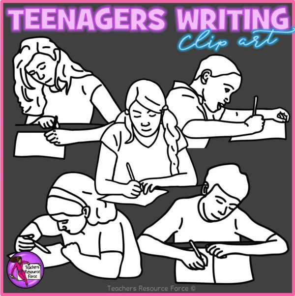 Teenagers Writing Realistic Clip Art