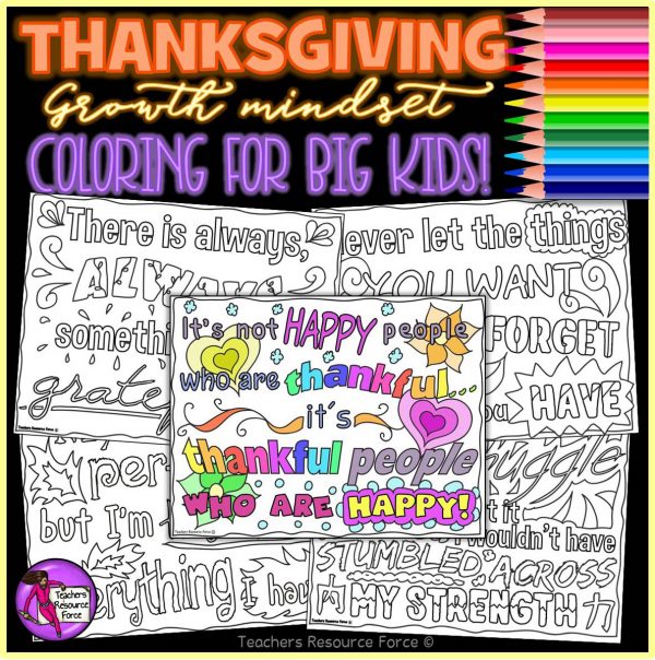 Thanksgiving Quote Colouring Pages for Big Kids