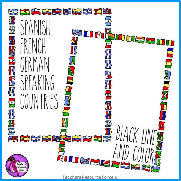 Flag Borders Clip Art (Spanish, French, German Speaking Countries)