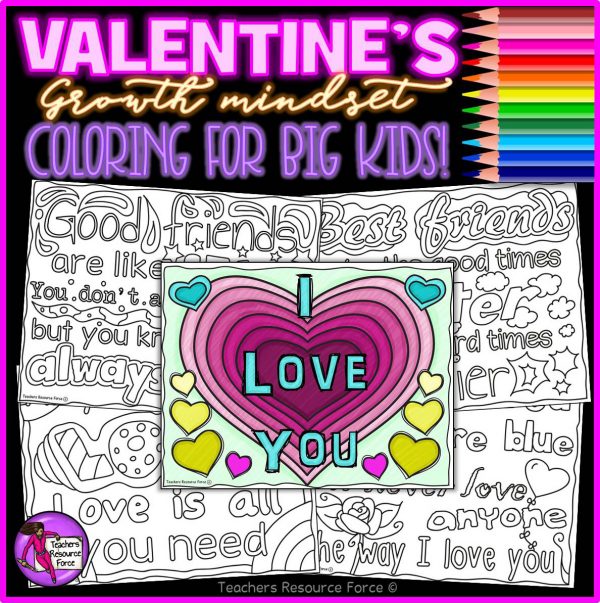 Valentine’s Quote Colouring Pages for Big Kids
