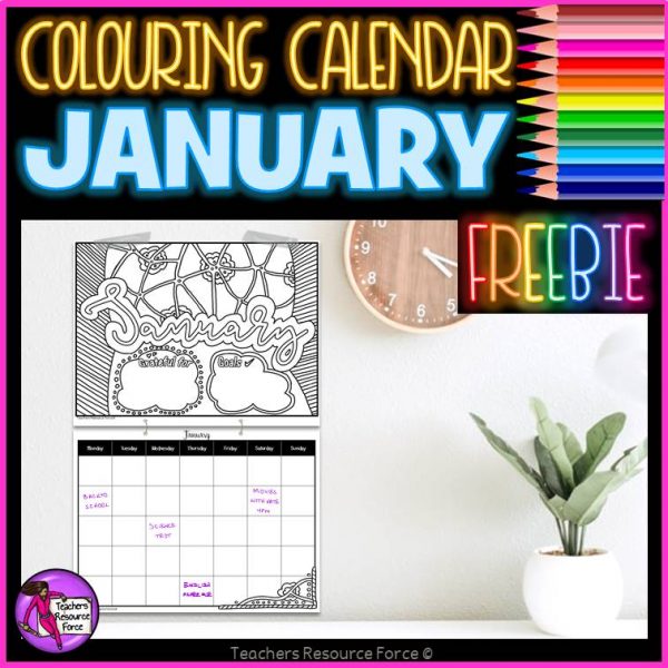 Free Colouring Calendar for January