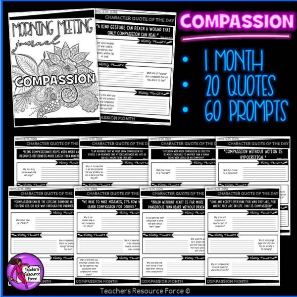 COMPASSION Character Education Morning Meeting Whiteboard & Journal BUNDLE