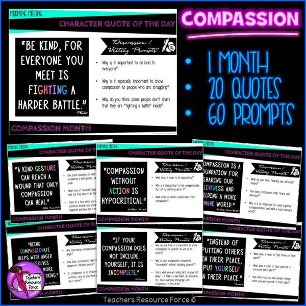 COMPASSION Character Education Morning Meeting Whiteboard & Journal BUNDLE