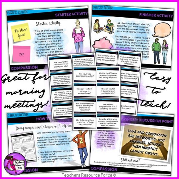 Compassion Character Education: PowerPoint, Activities, Discussion Cards