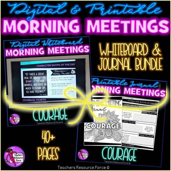 COURAGE Character Education Morning Meeting Whiteboard & Journal BUNDLE