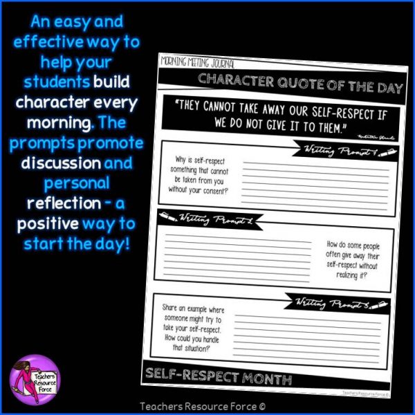 SELF-RESPECT Character Education Morning Meeting Printable Journal