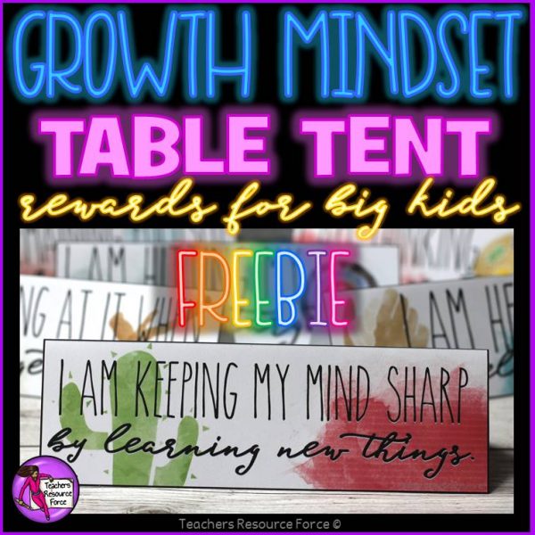 Free Growth Mindset Motivational and Rewarding Table Tent