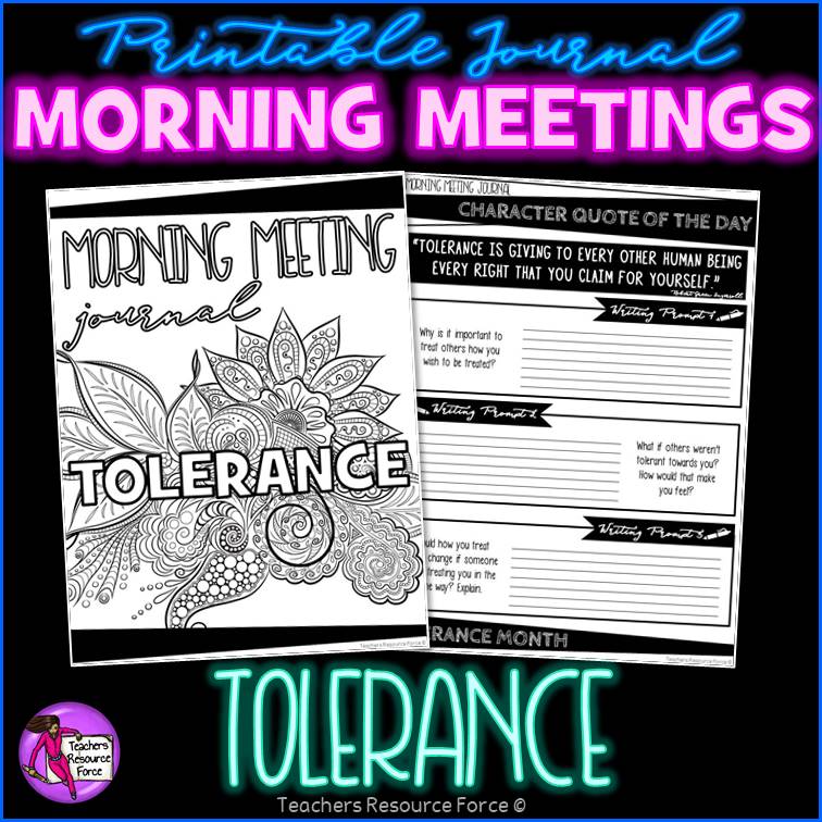TOLERANCE Character Education Morning Meeting Printable Journal
