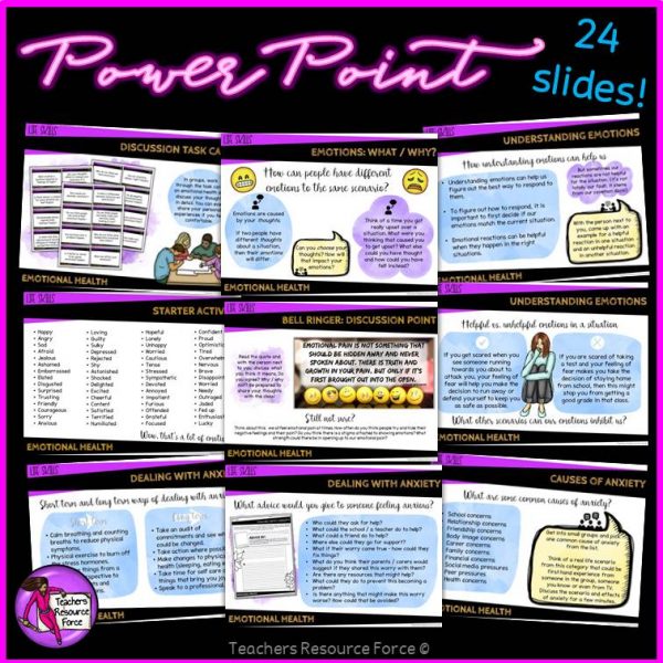 SEL Emotional Health and Anxiety (PowerPoint, Printables & Discussion Cards)