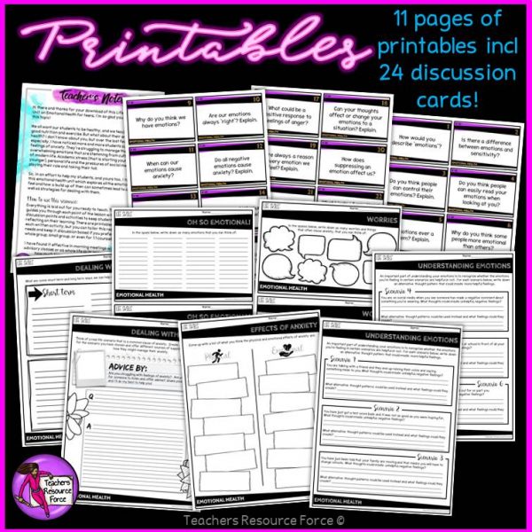 SEL Emotional Health and Anxiety (PowerPoint, Printables & Discussion Cards)