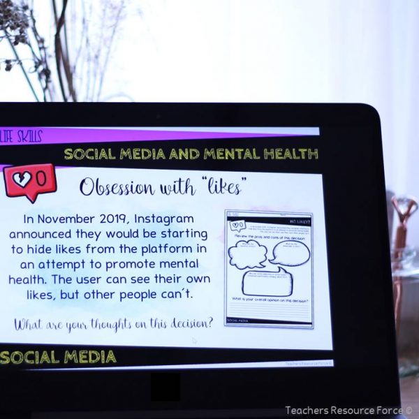 Social Media and Mental Health SEL (PowerPoint, Printables & Discussion Cards)