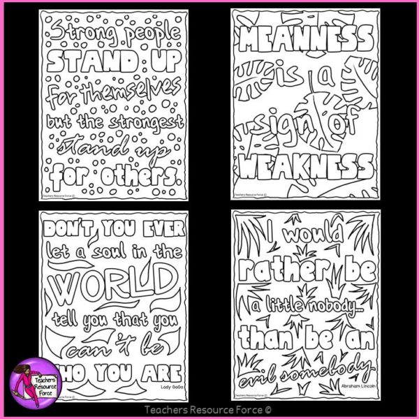 Anti-Bullying Inspirational Quote Colouring Pages and Posters