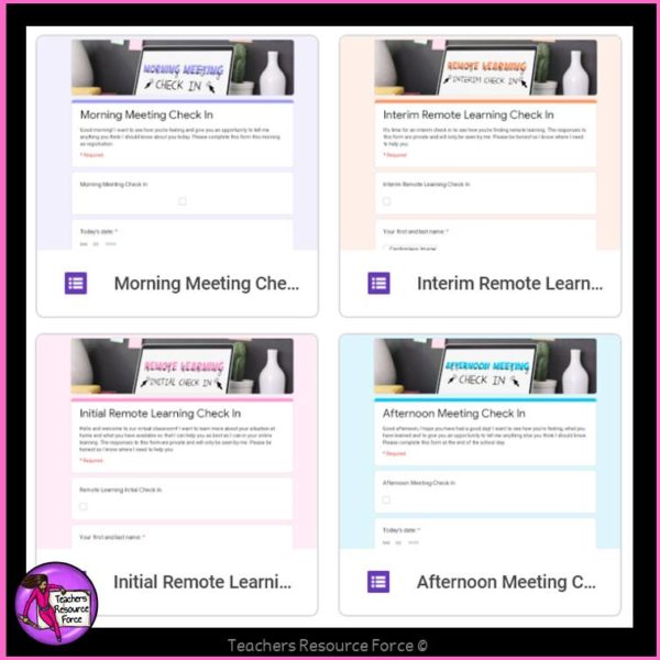 Remote Learning Well-Being Check In Google Forms - morning and afternoon meeting