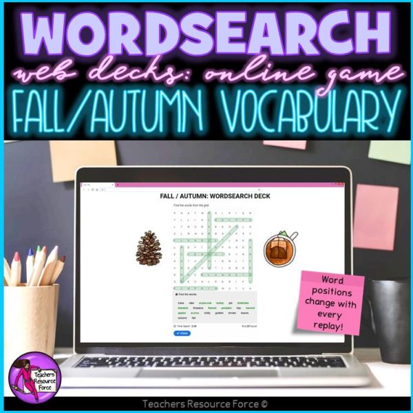 Fall / Autumn Vocabulary: Wordsearch Online Game