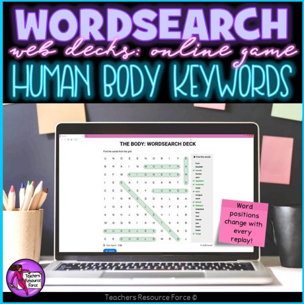 Human Body Vocabulary: Wordsearch Online Game